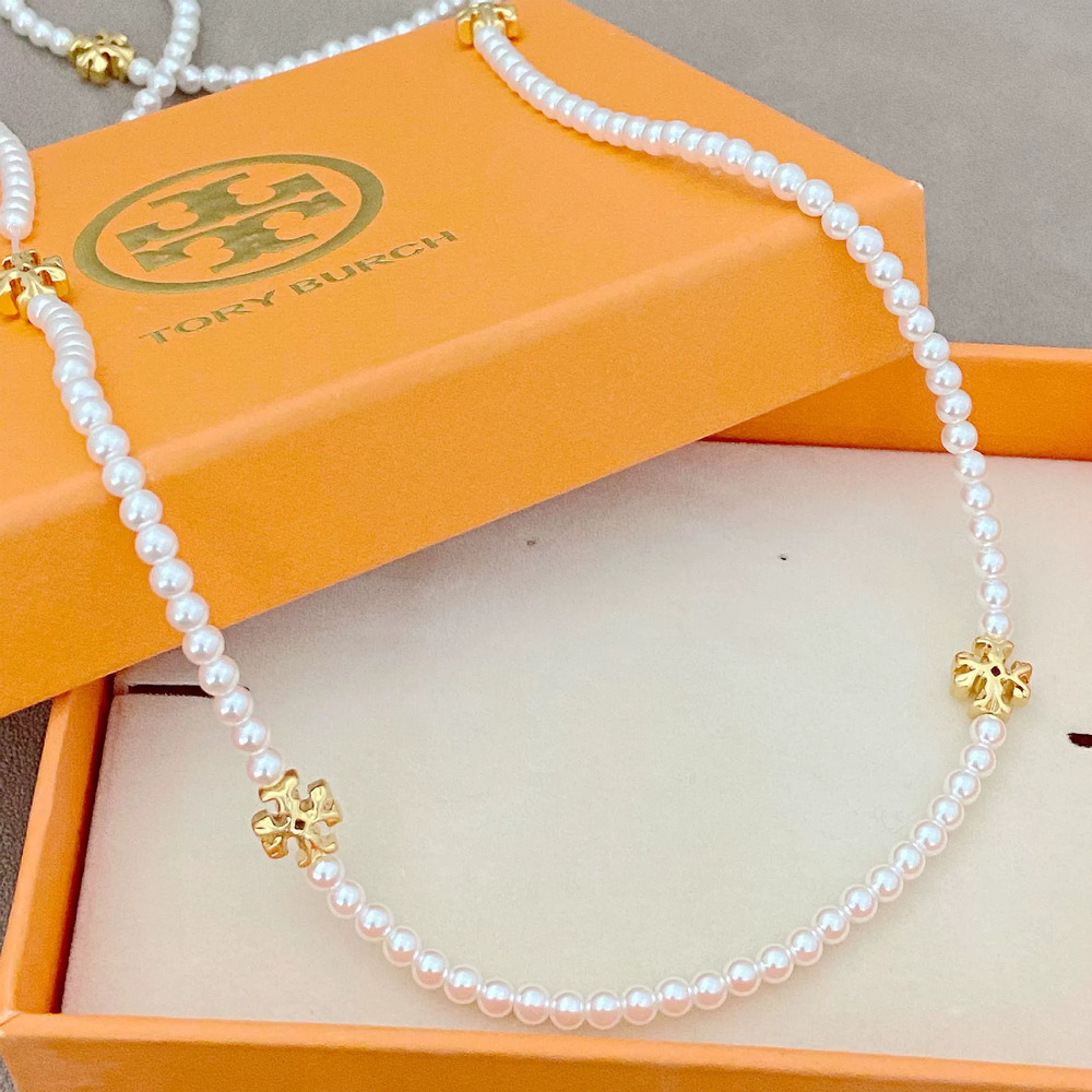 Tory Burch Off White Faux Pearl Small Necklace
